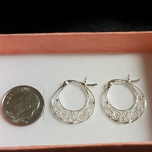 Sterling Silver Scrolling Filigree Hoop Earrings - Picture 4 of 4